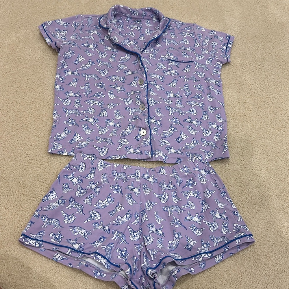 Roller rabbit purple and blue tigers pj set